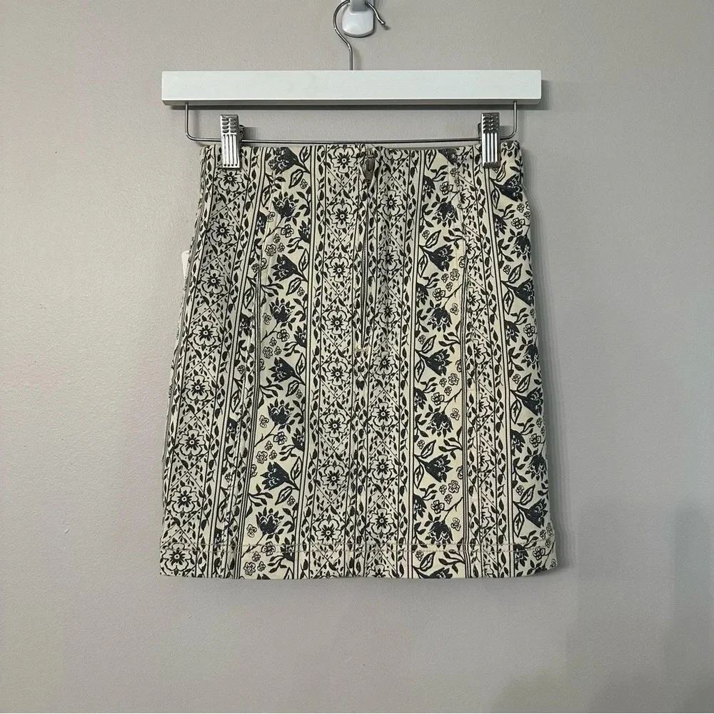 Free People Modern Femme Denim Ivory Mini Skirt Neutral Combo Size 0 NWT